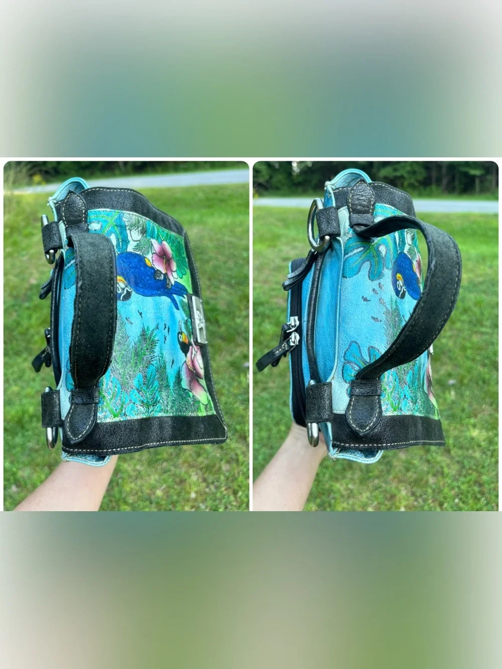 Vintage Original by Sharif 1827 Hand Painted Leather Parrot Tropical Satchel